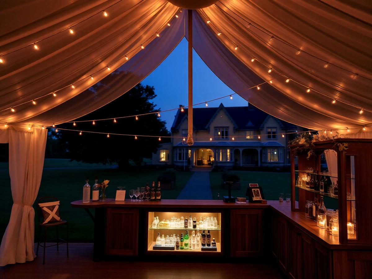 Marquee wedding bar at dusk