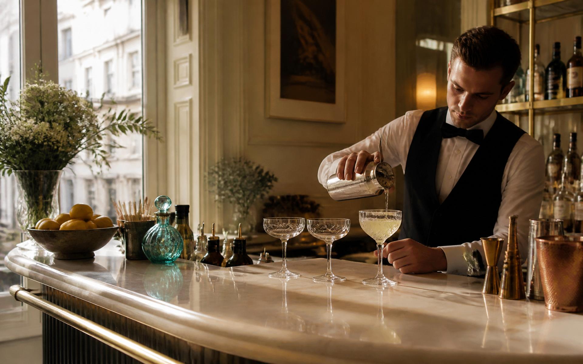 Bartender preparing cocktails at a private London event
